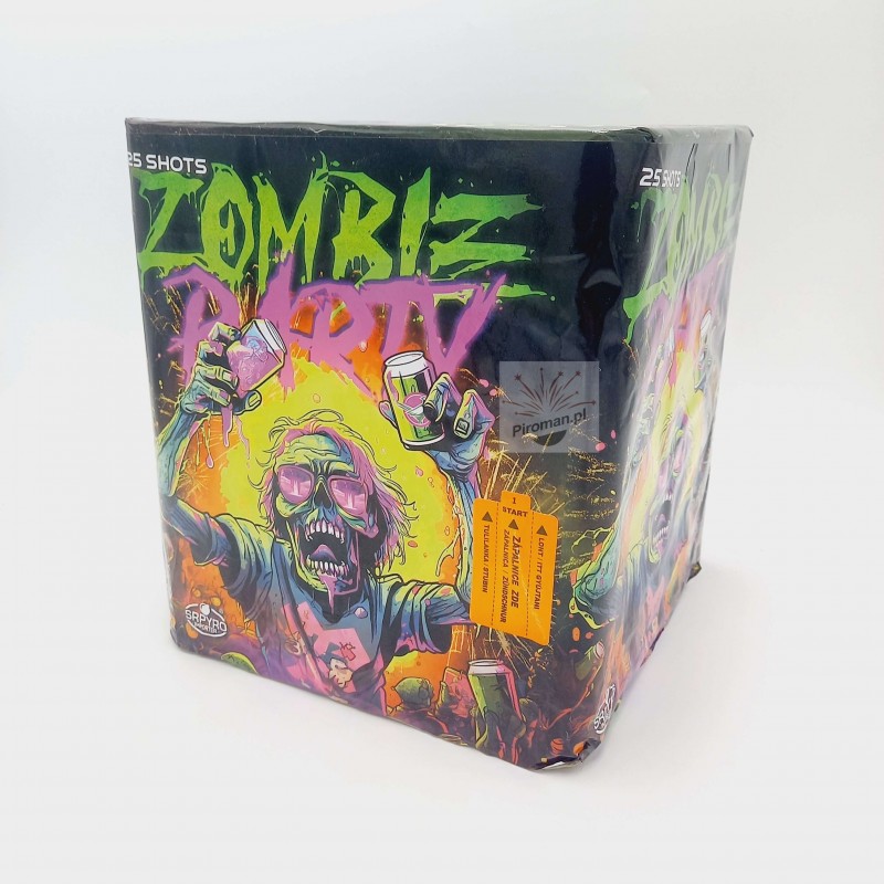 Zombie Party CLE4056 – 25 strzałów 38mm, 1000g NEC, kolorowe efekty, dostępna w Piroman.pl, 18+