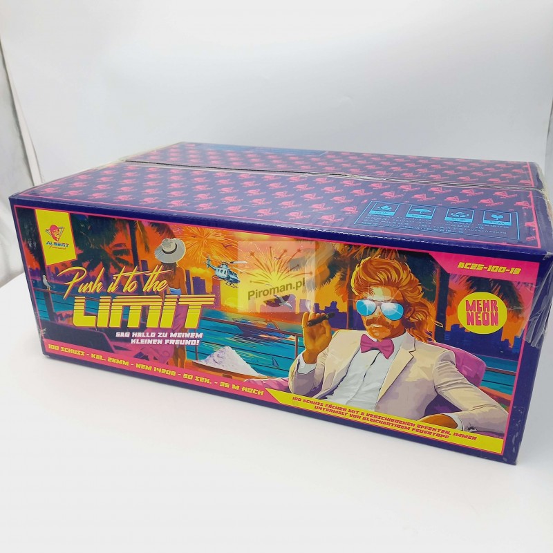 Wyrzutnia Argento Push it to the Limit AC25-100-13 — 100 strzałów, kaliber 25 mm, fajerwerki.