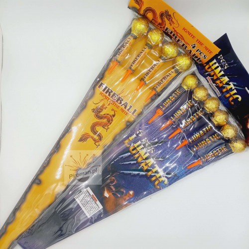 Rakiety hukowe Fireball i Lunatic bez efektów świetlnych – głośne fajerwerki dostępne w sklepie Piroman.pl