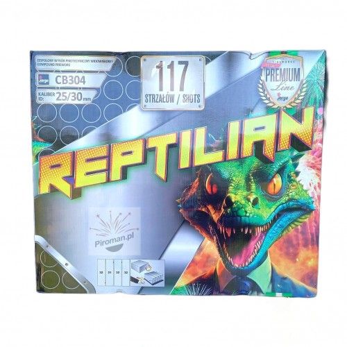 Reptilian CB304 Jorge – wyrzutnia 117 strzałów, kaliber 25–30 mm, widowiskowe efekty i głośne eksplozje, dostępna w Piroman.pl