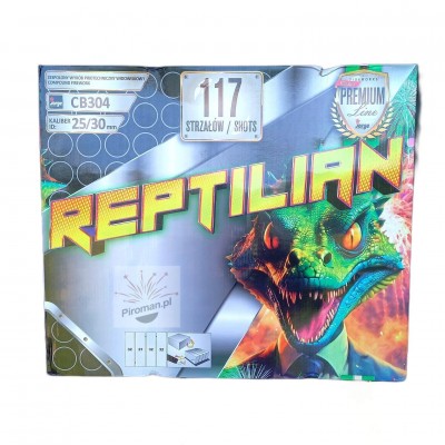 Reptilian CB304 Jorge – wyrzutnia 117 strzałów, kaliber 25–30 mm, widowiskowe efekty i głośne eksplozje, dostępna w Piroman.pl