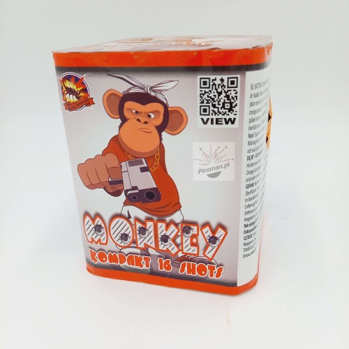 Monkey SRPYRO CLE4026 – kompaktowa wyrzutnia 16 strzałów, kaliber 20 mm, 108,8 g NEC, efektowne kolory, dostępna w Piroman.pl