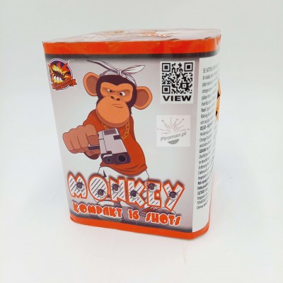Monkey SRPYRO CLE4026 – kompaktowa wyrzutnia 16 strzałów, kaliber 20 mm, 108,8 g NEC, efektowne kolory, dostępna w Piroman.pl