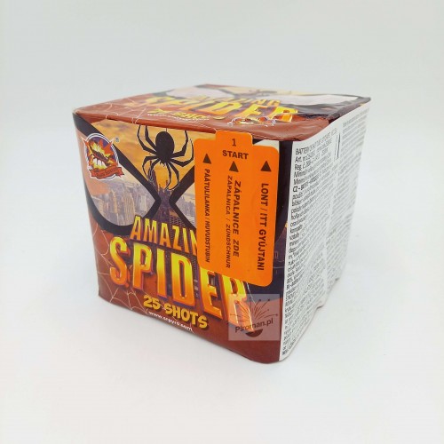 Amazing Spider SRPYRO – 25 szybkich strzałów, kaliber 18 mm, kolorowy efekt, dostępna w Piroman.pl