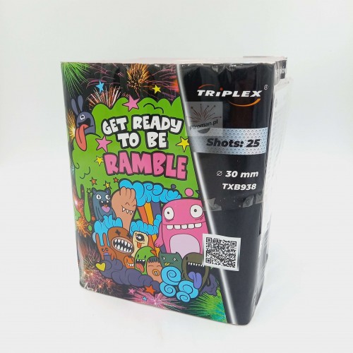 Triplex Get Ready to Ramble TXB938 – 25 strzałów, kaliber 30 mm, efekty kolorowych ogonów i rozbłysków, dostępna w Piroman.pl