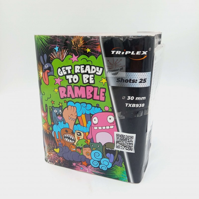 Triplex Get Ready to Ramble TXB938 – 25 strzałów, kaliber 30 mm, efekty kolorowych ogonów i rozbłysków, dostępna w Piroman.pl