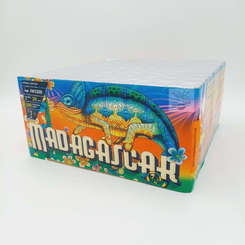 Madagaskar 5300 Jorge – bateria 100 strzałów, kaliber 20 mm, efekt WOW, dostępna w Piroman.pl