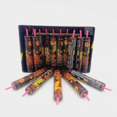 XP1072 Red Flame Triplex – 20 emiterów dźwięku z czerwonym światłem lontu, kategoria P1, dostępne w Piroman.pl