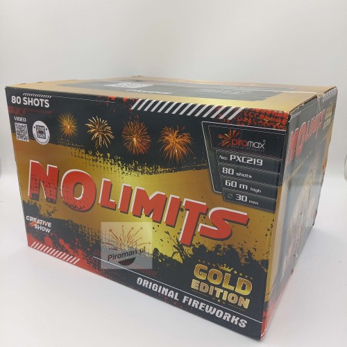 Wyrzutnia NO LIMITS Gold Edition – 80 strzałów 30 mm, złote palmy, ekskluzywne fajerwerki od Piromax