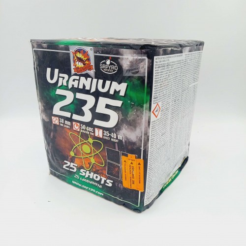 Wyrzutnia Uranium 235 CLE4320 – 25 strzałów 38mm, złote palmy i peonie, dostępna w Piroman.pl