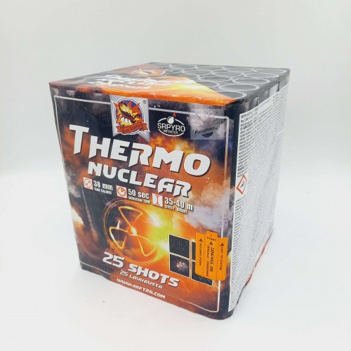 Thermonuclear CLE4319 – 25 strzałów 38mm, złote korony, crackling, peonie, klasa F3, Piroman.pl
