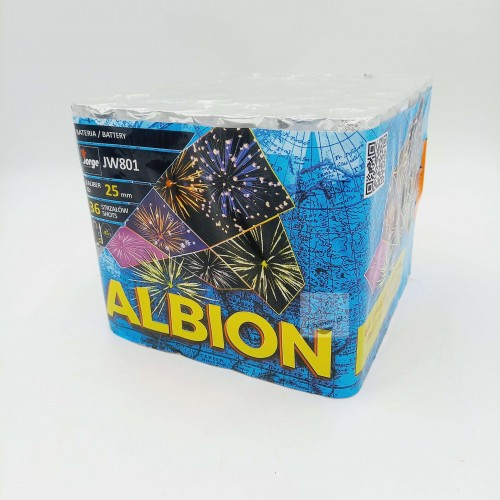 JW801 ALBION – 36 strzałów 25mm, brokat i crackling. Zamów w Piroman.pl
